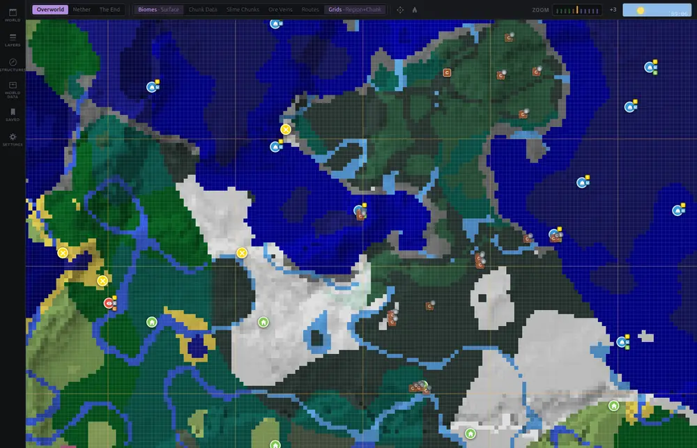 Biome color map with structure markers overlaid