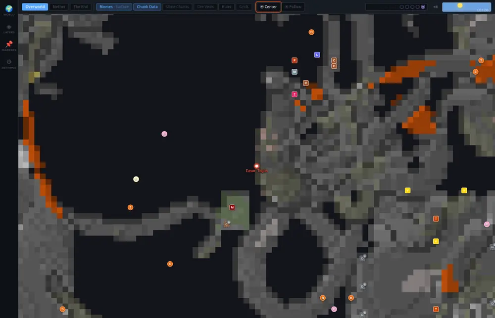 Cave-mode underground slice with exposed ore