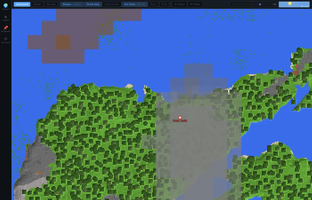 Ore-vein density field overlay over terrain